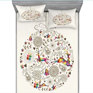 Ambesonne Multicolor Taupe Queen Fitted Sheet & Pillow Case Set